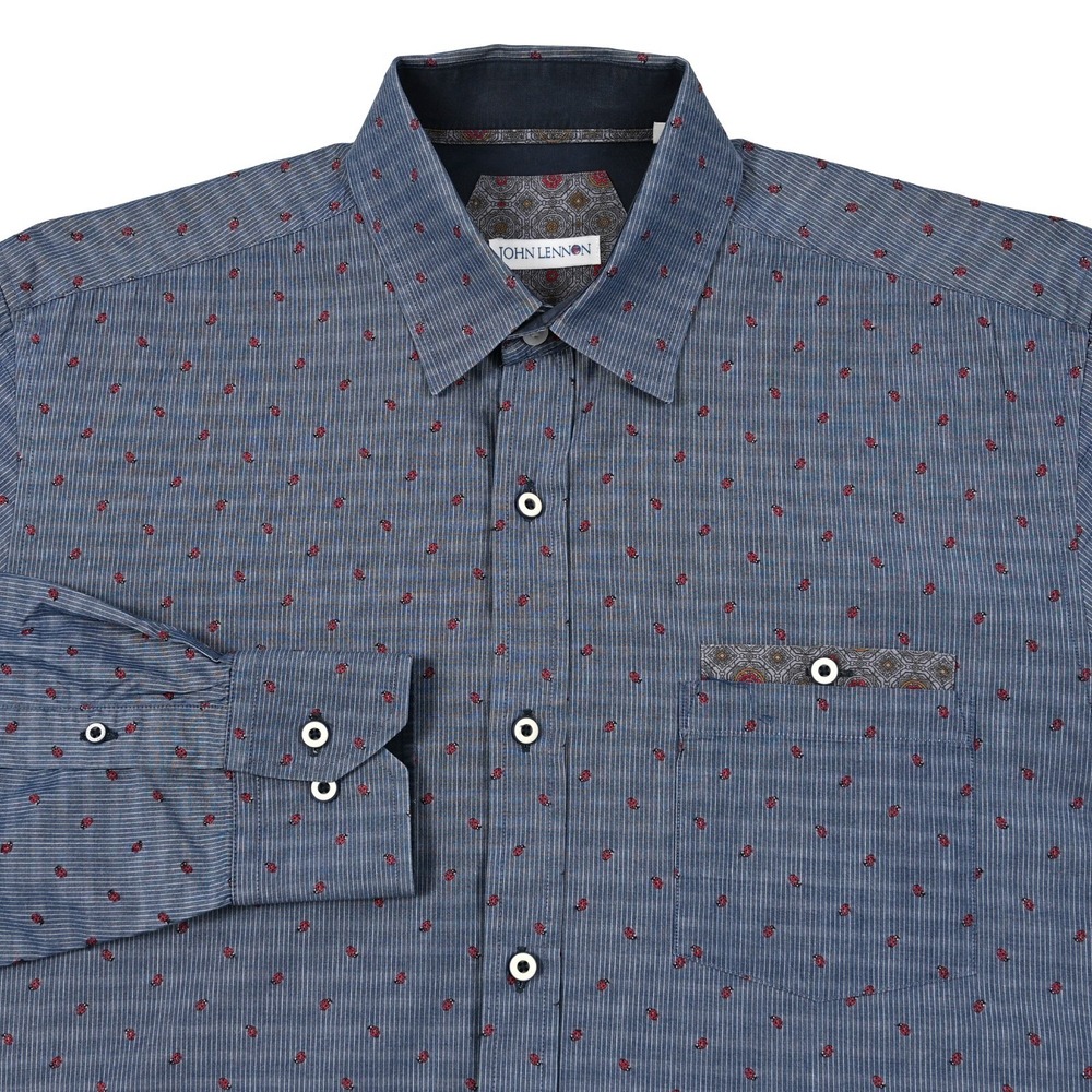 John Lennon Men's Large Geometric Long Sleeve Button Shirt Embroidered Logo